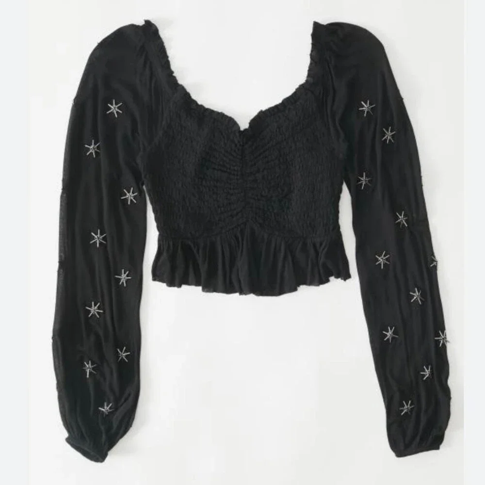 Urban Outfitters Embellished Cropped Peplum Top size XS NWTs - Picture 2 of 7